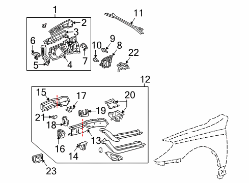 2004 Toyota Solara Structural Components & Rails Support Diagram for 53704-08021