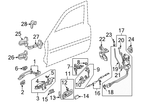 2001 Acura RL Front Door - Lock & Hardware Handle, Driver Side (Nighthawk Black Pearl) Diagram for 72188-SZ3-003ZX