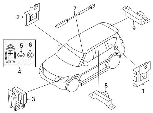 2014 Infiniti QX80 Keyless Entry Components Keyless Controller Assembly Diagram for 28595-1LK0A