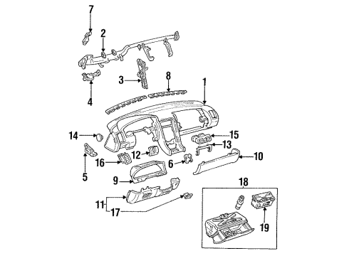 1994 Lexus LS400 Instrument Panel RETAINER, Instrument Panel Diagram for 55437-50010