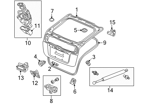 2012 Honda Insight Gate & Hardware Stay Set, Passenger Side Tailgate Open (Coo) Diagram for 04741-TM8-A50
