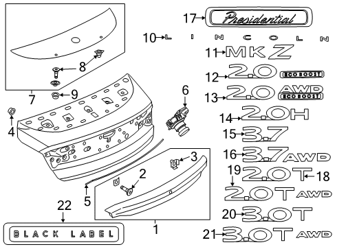 2018 Lincoln MKZ Exterior Trim - Trunk Lid Nameplate Diagram for DP5Z-9942528-A