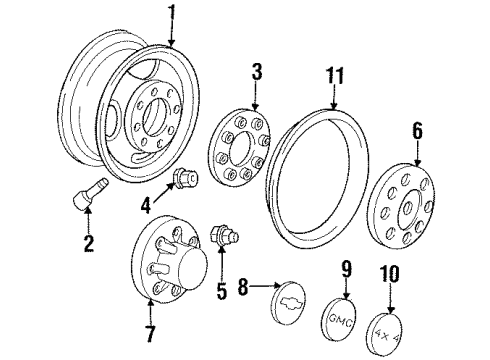 1991 GMC C1500 Wheels, Covers & Trim Cap Asm-Hub Dual Front Diagram for 15551460