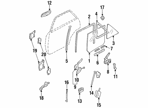 1994 Ford Escort Rear Door Glass & Hardware, Lock & Hardware Weatherstrip Diagram for F1CZ5826928B