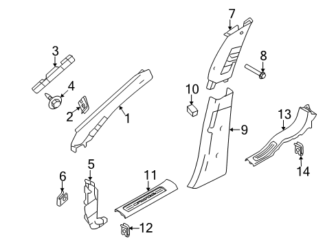 2015 Ford Special Service Police Sedan Interior Trim - Pillars, Rocker & Floor Windshield Pillar Trim Diagram for DG1Z-5403599-AA