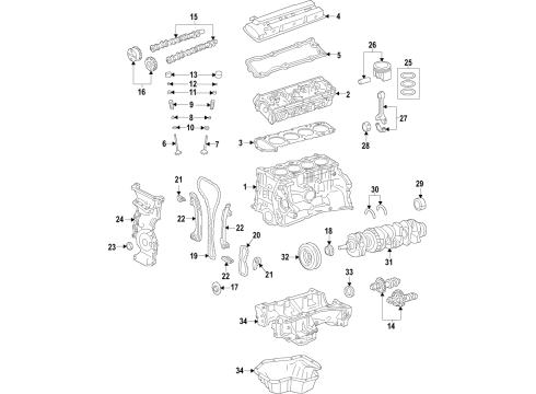 2016 Nissan Murano Engine Parts, Mounts, Cylinder Head & Valves, Camshaft & Timing, Variable Valve Timing, Oil Cooler, Oil Pan, Oil Pump, Balance Shafts, Crankshaft & Bearings, Pistons, Rings & Bearings Cooler ASY Oil Diagram for 21305-3KY1A