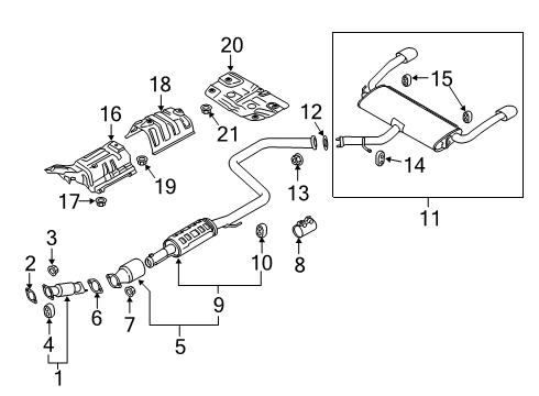 2020 Kia Forte Exhaust Components Center Muffler Assembly Diagram for 28650M7520