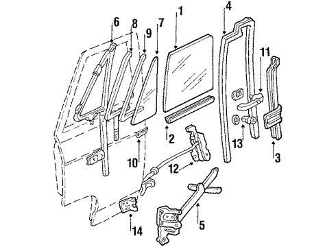 1990 Chevrolet P30 Front Door - Glass & Hardware Weatherstrip-Side Front Door Vent Glass Front-LH Diagram for 14001737