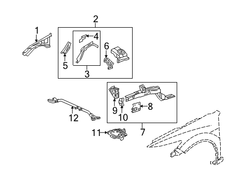 2012 Acura TSX Structural Components & Rails Member Set, L. FR. Extension (Lower) Diagram for 04609-TA0-A00ZZ