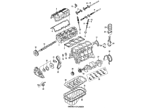 1992 Ford Probe Engine Parts, Mounts, Cylinder Head & Valves, Camshaft & Timing, Oil Pan, Oil Pump, Crankshaft & Bearings, Pistons, Rings & Bearings Front Mount Diagram for F12Z6038A
