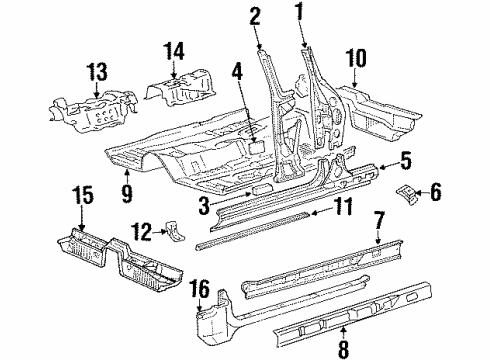 1992 Toyota Celica Lock Pillar, Rocker Panel, Floor & Rails Floor Pan Diagram for 58111-20140