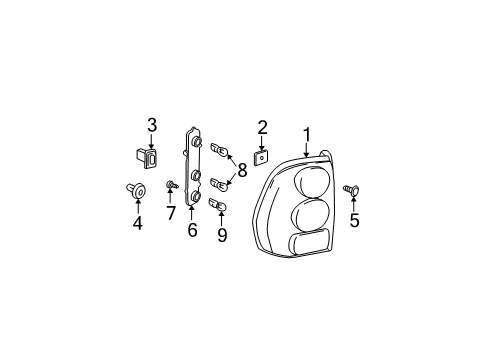 2004 Oldsmobile Bravada Combination Lamps Tail Lamp Assembly Diagram for 15131574