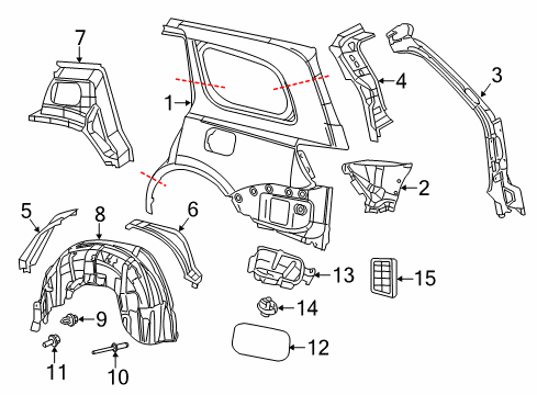 2011 Jeep Grand Cherokee Quarter Panel & Components Housing-Fuel Filler Diagram for 68045460AD