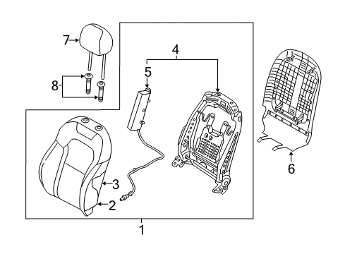 2019 Kia Stinger Passenger Seat Components Front Back Covering Assembly Diagram for 88460J5010CKS