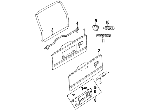 2001 Honda Passport Tail Gate & Hardware, Exterior Trim Cylinder Assy., Tailgate Lock Diagram for 8-97227-499-0