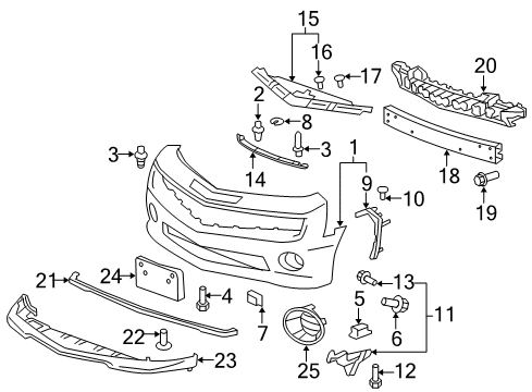 2015 Chevrolet Camaro Front Bumper Trim Cover Diagram for 22829507