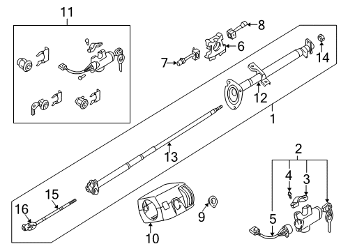 2000 Nissan Frontier Steering Column & Wheel, Steering Gear & Linkage, Housing & Components, Shaft & Internal Components, Shroud, Switches & Levers Column Assembly Steering Diagram for 48805-9Z350