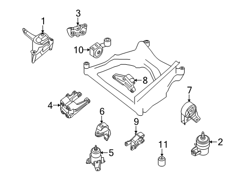 2008 Nissan Altima Engine & Trans Mounting Engine Mount Bracket, Rear Diagram for 11332-JA00A