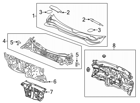 2022 Honda Ridgeline Cowl Bracket, L. Fender Diagram for 61128-TG7-A00ZZ