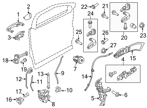 2017 Ford Explorer Front Door - Lock & Hardware Release Cable Diagram for BB5Z-78221A00-A