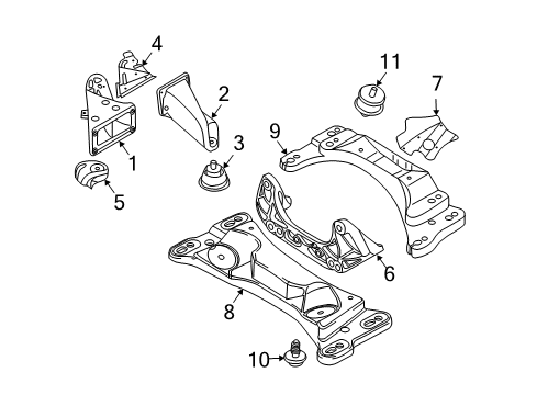2003 BMW Z4 Engine & Trans Mounting Gearbox Support Heat Resistant Plate Diagram for 22321094579