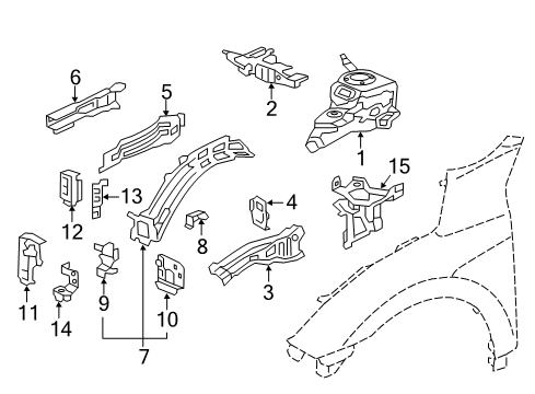 2019 Honda Civic Structural Components & Rails Rkt R, FR Subfram Diagram for 60821-TBA-A00ZZ