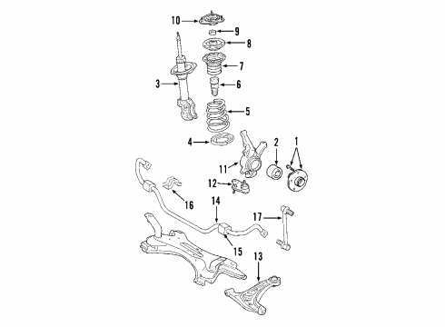 2002 Toyota Prius Front Suspension Components, Lower Control Arm, Stabilizer Bar Hub Diagram for 43502-12140