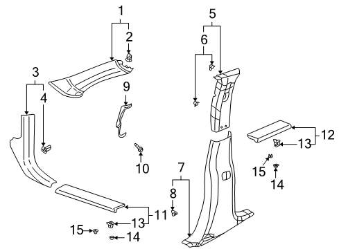 2002 Pontiac Aztek Interior Trim - Pillars, Rocker & Floor Panel Asm-Cowl Side *Gray D Diagram for 10316422