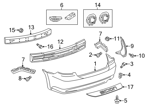 2013 Scion tC Rear Bumper Rear Retainer Diagram for 52562-21010