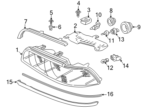 2000 BMW 528i Headlamps Left Head Light Assembly Diagram for 63128385091