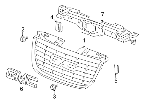 2010 GMC Yukon Grille & Components Mount Panel Diagram for 15865943