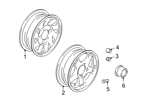 2003 Chevrolet Tracker Wheels, Covers & Trim Wheel Rim, 15X6 Diagram for 91176259