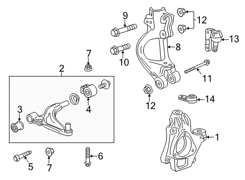 2015 Cadillac ELR Front Suspension Components, Lower Control Arm, Stabilizer Bar Lower Control Arm Diagram for 22949918