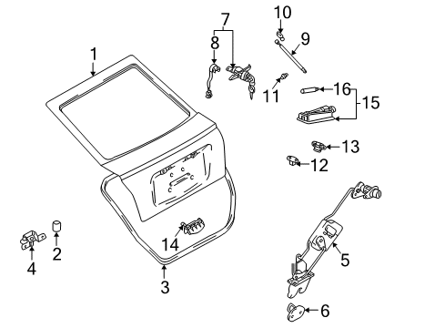 2002 Hyundai Elantra Tail Gate Lock Assembly-Tail Gate Diagram for 81251-2DA20