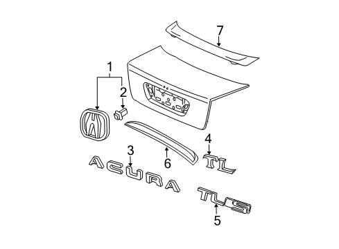 2007 Acura TL Exterior Trim - Trunk Lid Emblem, Rear (Acura) Diagram for 75711-SZ3-A00