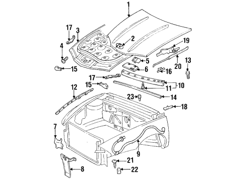 1995 Oldsmobile Aurora Hood & Components Assist Rod Diagram for 25684663