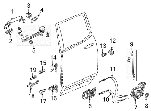 2019 Honda Ridgeline Rear Door Regulator Assembly, Left Rear Door Power Diagram for 72750-T6Z-A01