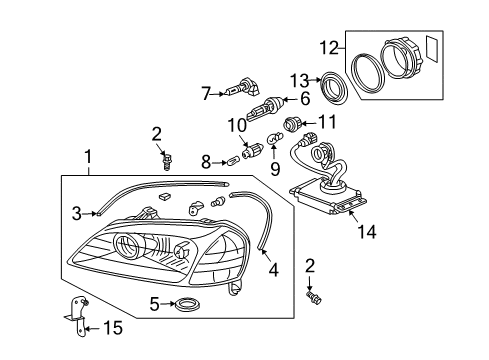 2003 Acura CL Headlamps Bracket Kit, Driver Side Headlight Mounting Diagram for 06150-S3M-A00