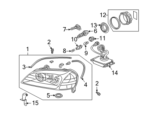 2003 Acura CL Headlamps Left Headlight Unit Diagram for 33151-S3M-A12