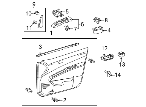 2005 Toyota Prius Front Door Pull Handle Bracket Diagram for 67625-47010