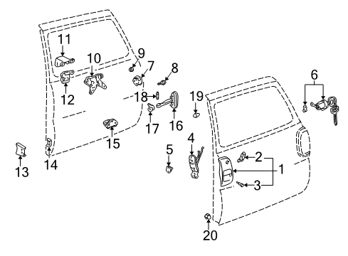 1997 Toyota RAV4 Door & Components Cylinder & Keys Diagram for 69052-42020