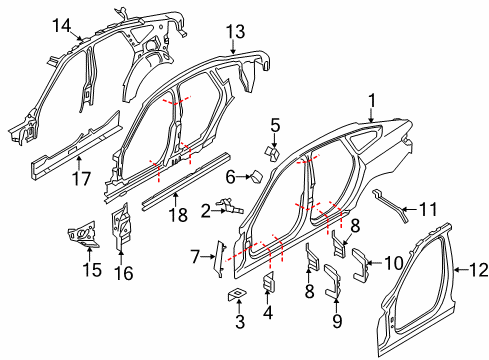 2015 BMW 328i GT xDrive Hinge Pillar, Rocker, Uniside Bracket, Side Panel, Top Left Diagram for 41217334041
