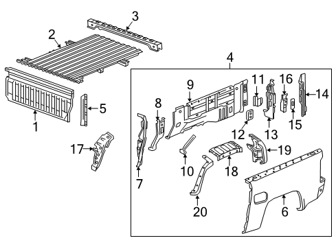 2020 Chevrolet Colorado Pick Up Box Components Rear Sill Diagram for 23169553