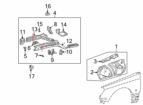 2004 Lexus GS430 Structural Components & Rails Box, Torque, Front RH Diagram for 57197-30030