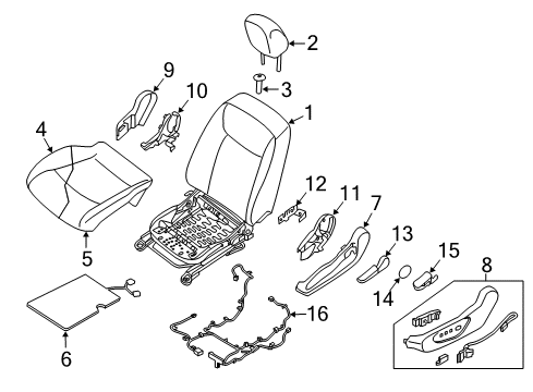 2019 Nissan Leaf Driver Seat Components Pad-Front Seat Cushion Diagram for 87361-3NF0A