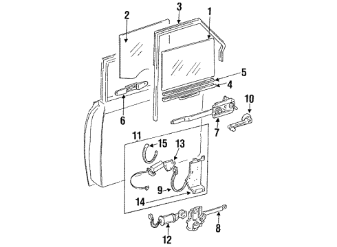 1985 Jeep Wagoneer Front Door Glass & Hardware Weatherstrip Diagram for 55005529