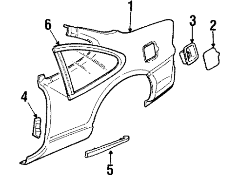 1997 Pontiac Grand Prix Quarter Panel & Components, Glass, Exterior Trim Molding Asm-Rear Quarter Center Front Diagram for 10246324