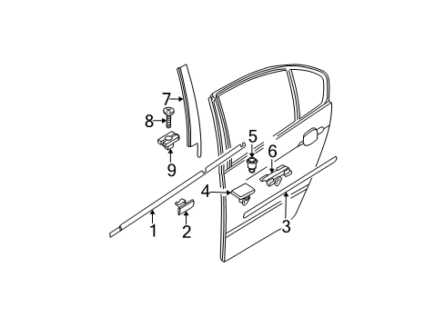 2004 BMW 325xi Exterior Trim - Rear Door Outer Weatherstrip, Left Diagram for 51347890693