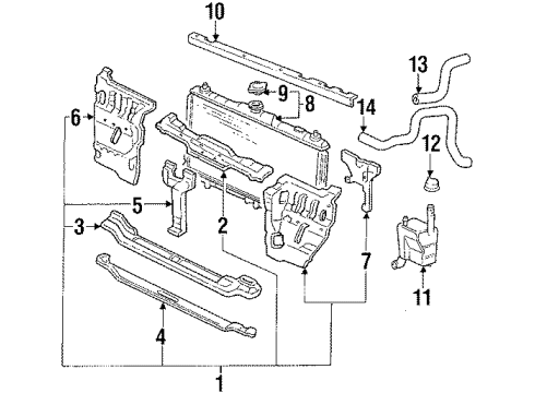 1988 Honda Prelude Radiator & Components, Radiator Support Cap, Reserve Tank Diagram for 19109-PK1-000