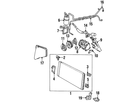 1996 Ford Taurus A/C Condenser, Compressor & Lines Condenser Diagram for F6DZ19712A